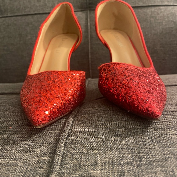 Annaili Ruby Red Glitter High Heels Stilettos Size 40 EU/ 9.5 US Women’s - Picture 9 of 9
